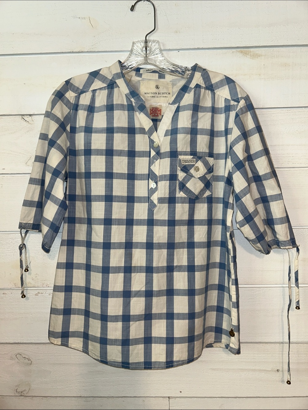 Maison Scotch Blue and White Plaid blouse